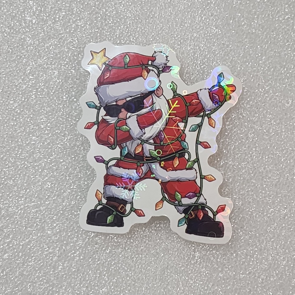 Santa Claus Dab Dabbing Christmas Lights Sunglasses Shiny Sticker 3"x2.5" New